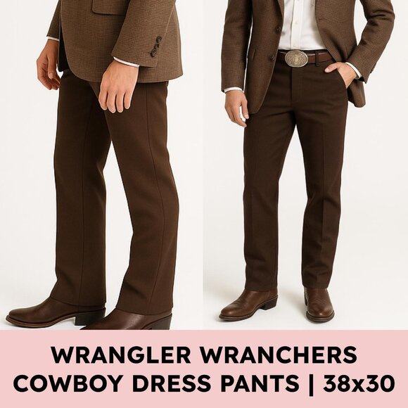 🤎 Wrangler Wrancher Dress Jeans — Brown — 38x30 — Cowboy Western Pants - Picture 1 of 8